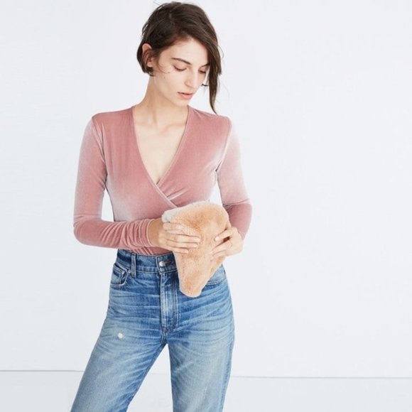 MADEWELL pink velvet wrap bodysuit - Picture 1 of 5